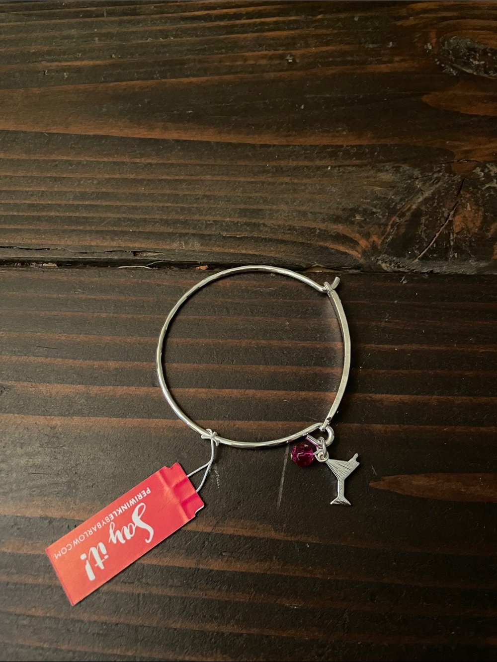 Periwinkle by Barlow Silver Bangle with Pink Crystal and Cocktail Charm D04 6699
